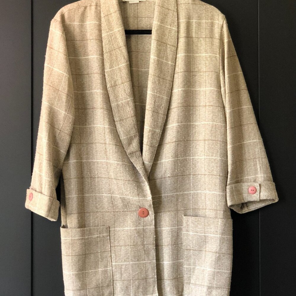 Vintage Tan & Brown 3/4 Sleeve Blazer